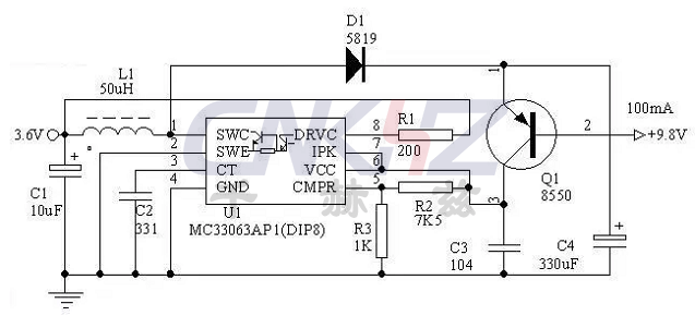 使用MC34063制作3.6V转9V电路 使用MC34063制作3.6V转9V电路